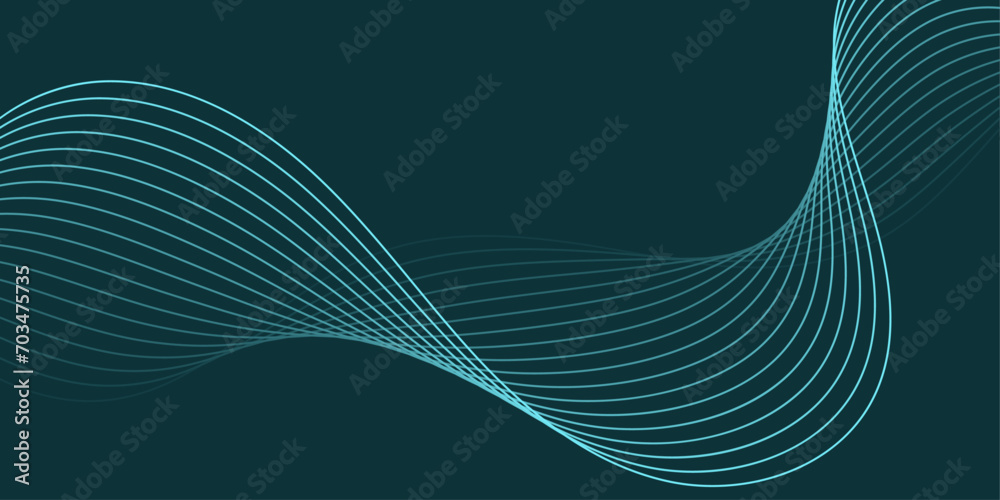 Abstract background with waves for banner. Medium banner size. Vector background with lines. Element for design isolated on peacock blue. Blue color. Ocean, night. Brochure, booklet - obrazy, fototapety, plakaty 
