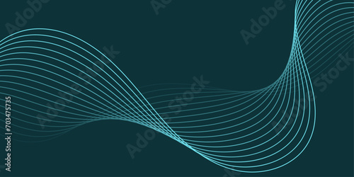 Abstract background with waves for banner. Medium banner size. Vector background with lines. Element for design isolated on peacock blue. Blue color. Ocean, night. Brochure, booklet