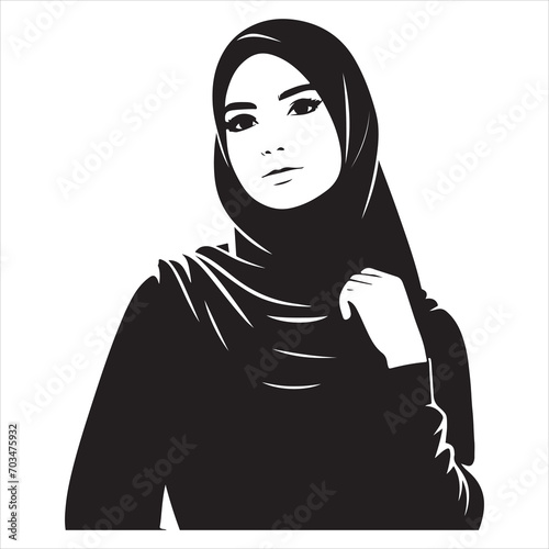 A hijab woman vector silhouette, Black color silhouette, white background