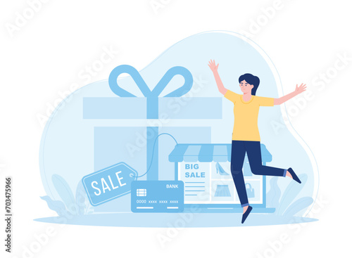 Regular customers or clients receive purchase bonuses  receive discounts and specials concept flat illustration