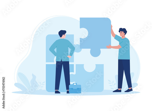 teamwork partnership puzzle structuring concept flat illustration