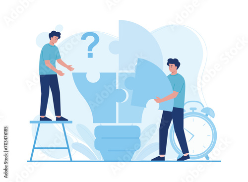 two business people solve business problems with creativity concept flat illustration