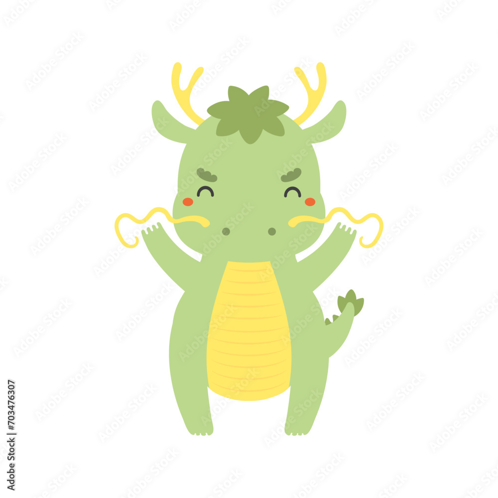2024 Asian zodiac sign, cute Chinese dragon flat character illustration. Hand drawn vector illustration, isolated on white. Kawaii cartoon style design. Lunar New Year holiday card, banner element 2024 Asian zodiac sign, cute Chinese dragon flat character illustration. Hand drawn vector illustration, isolated on white. Kawaii cartoon style design. Lunar New Year holiday card, banner element
