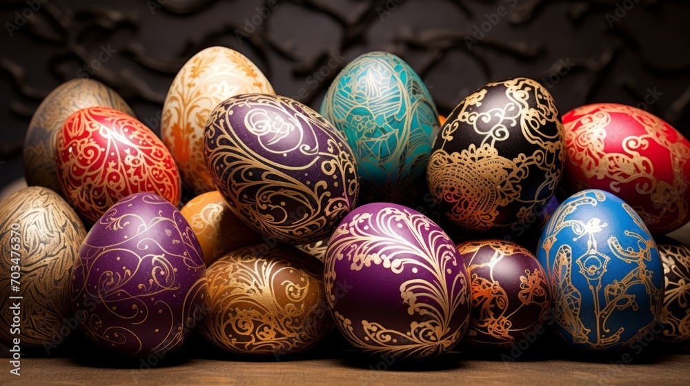 Colorful handcrafted easter eggs with intricate patterns and designs Colorful handcrafted easter eggs with intricate patterns and designs