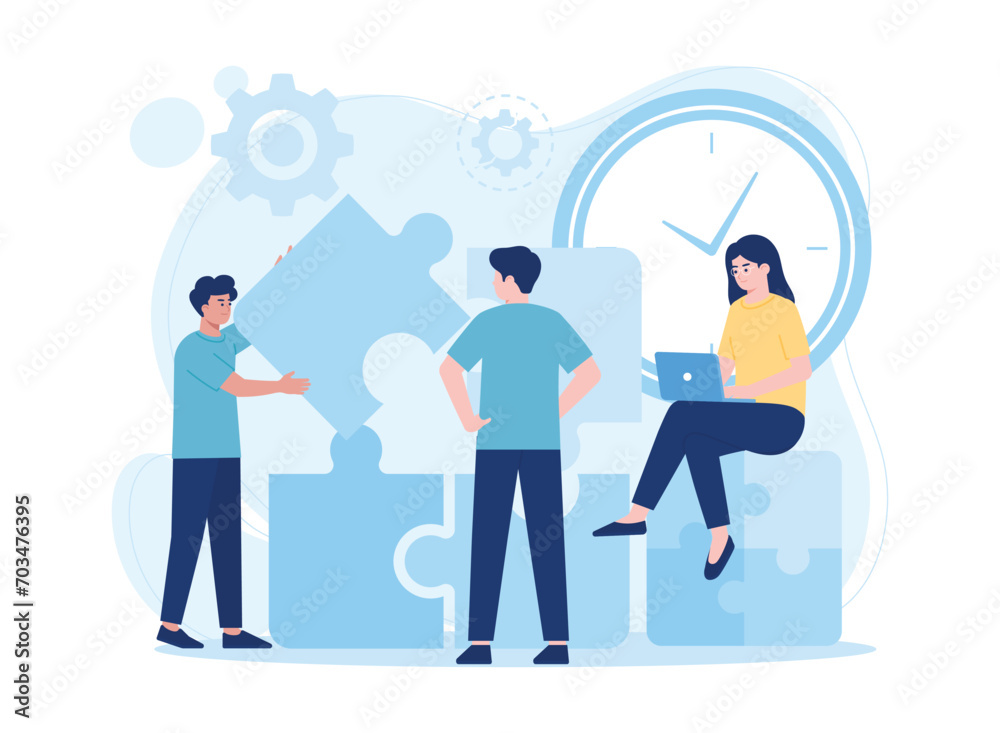 putting together a jigsaw puzzle teamwork partnership concept flat illustration putting together a jigsaw puzzle teamwork partnership concept flat illustration