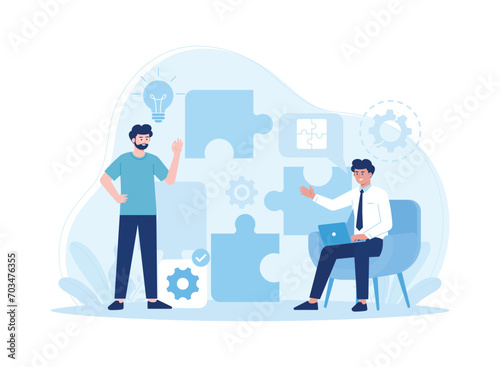 business people find solutions and manage to find solutions to solve teamwork problems concept flat illustration