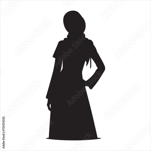 A hijab woman vector silhouette, Black color silhouette, white background