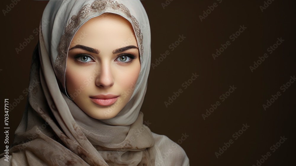 Beautiful muslim lady, copy space with generative ai Beautiful muslim lady, copy space with generative ai