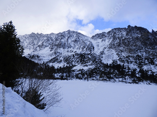 Popradske pleso (Poprad tarn) - High Tatras, Slovakia. Winter hike in snowy mountains