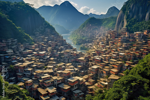 Aerial view of Favelas, Rio de Janeiro, Brazil, AI Generated photo