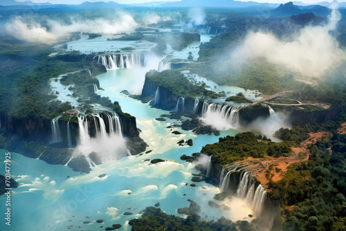 Aerial view over the Iguazu Falls  Argentina  Brazil  AI Generated