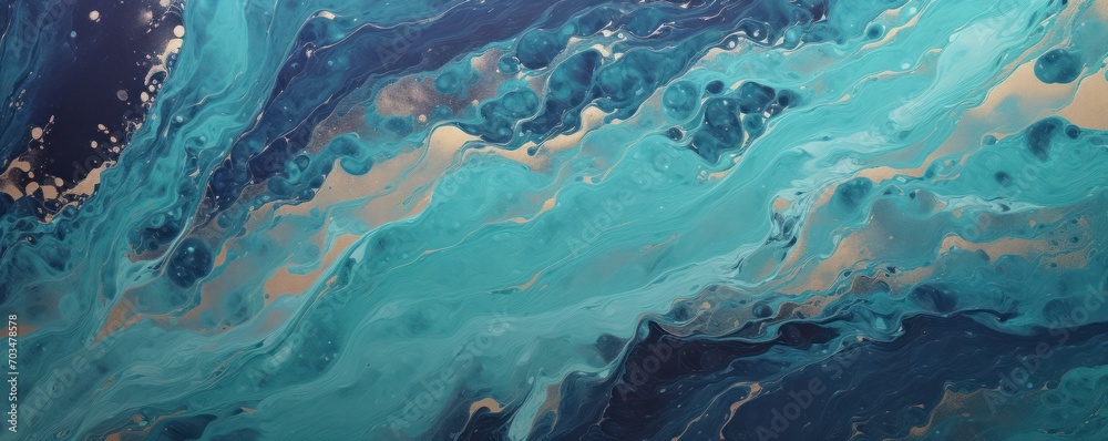 Fototapeta premium Marble texture with turquoise golden streaks of veins