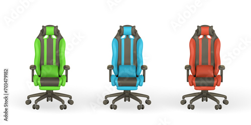 Realistic 3d computer game chair in cartoon style. Computer equipment concept. Vector illustration