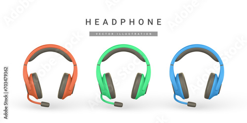 3d realistic colour headphone in plastic cartoon style. Vector illustration