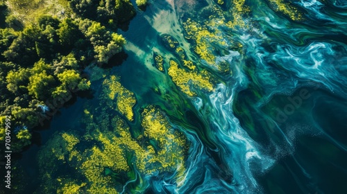 Aquatic Canvas: Lake Algae Bloom's Aerial Abstract © Nicolas
