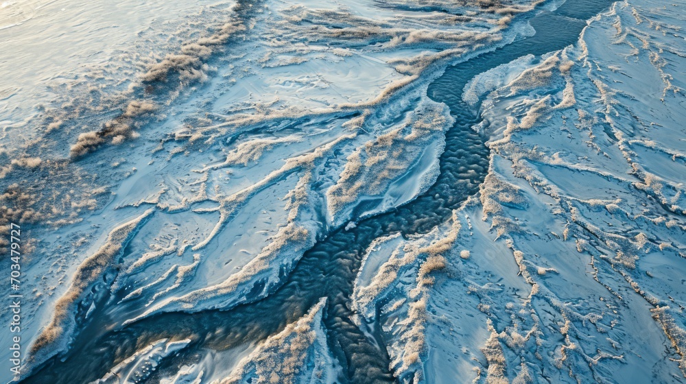 Fototapeta premium Winter's Delicate Lacework: Aerial Frost Pattern Elegance