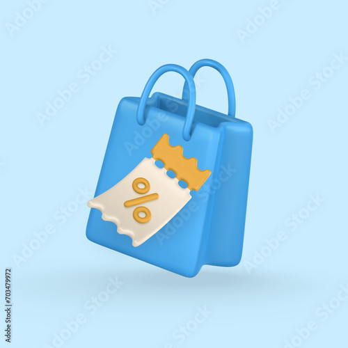 3d shopping bag banner in cartoon style. Discount, promotion, sale, shopping concept. Vector illustration