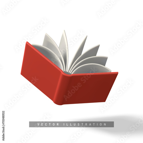 Cute cartoon open book. Realistic 3d book with shaddow on white background. Vector illustration