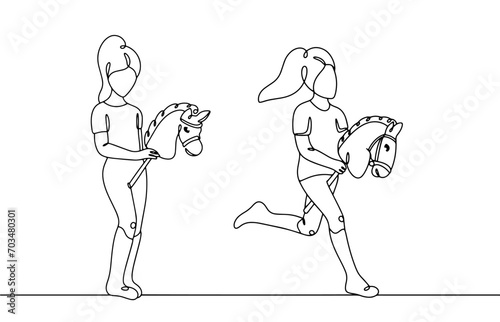 Hobby horsing. Girl. Bounce. Steps. One line