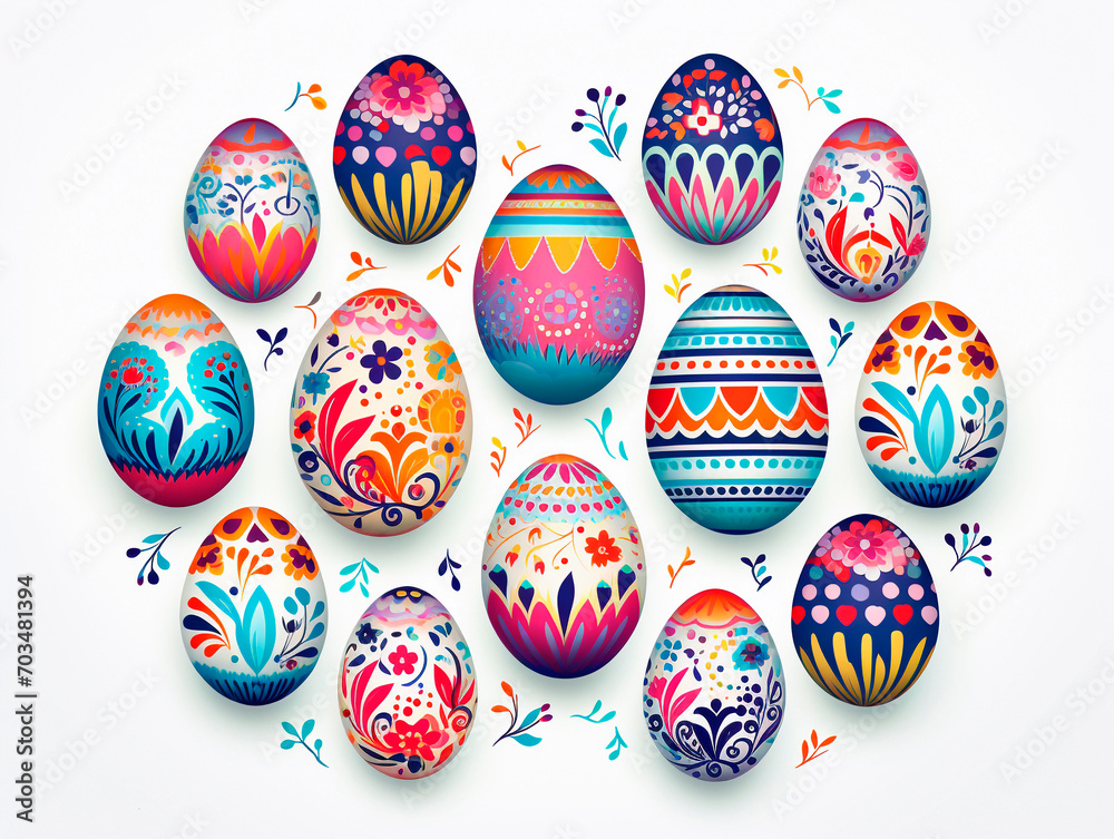 Easter eggs with floral pattern on white background.