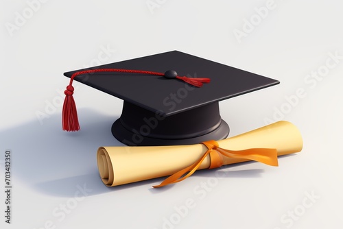 3d render graduation cap with diploma certificate