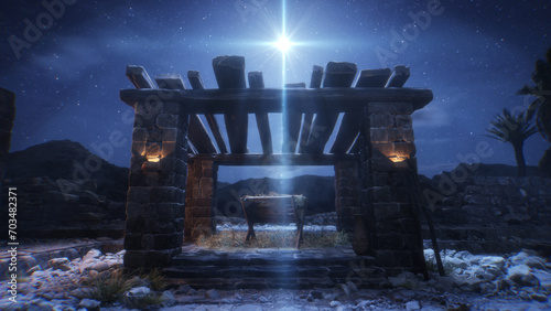 CGI Manger scene with Christmas Star.