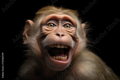 Funny Portrait of Smiling Barbary Macaque Monkey