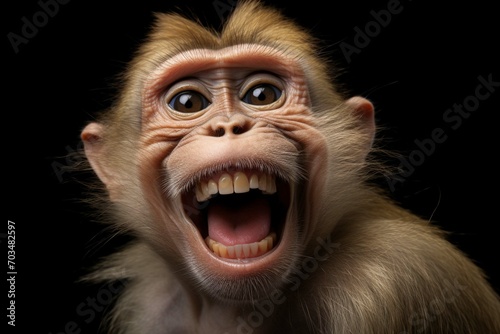 Funny Portrait of Smiling Barbary Macaque Monkey photo