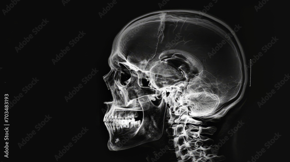 X-ray image of a human skull, highlighting the intricate bone structure ...