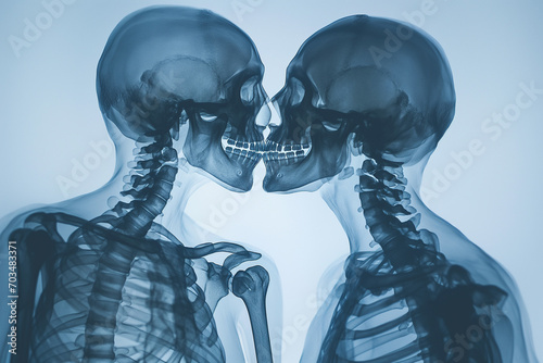 x-ray vision concept art depicting a couple kissing - white background