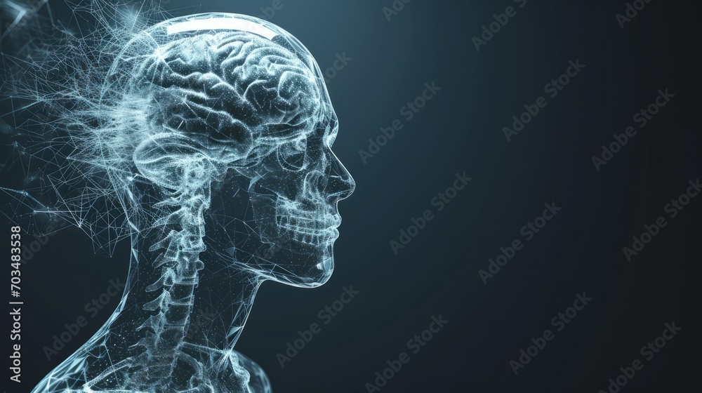 Digital 3D representation of a human brain network in blue. Digital 3D representation of a human brain network in blue.