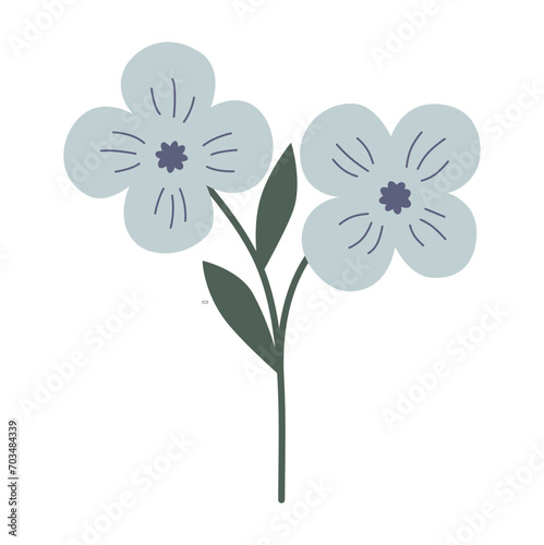 Summer and spring flora  plant and herb with petal  leaf. Cute modern flower. Blossomed flower element on white background. 