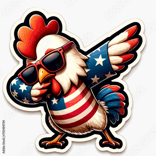 American patriotic dabbing chicken in colors of the american flag