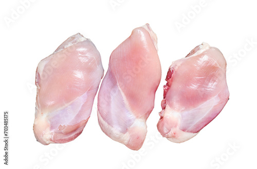Boneless Raw Chicken thigh fillet.  Transparent background. Isolated.