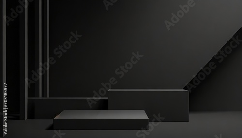 black white modern minimal background 3d render promotion mockup display niche showcase podium pedestal stand platform stage shelf wall room object product geometric dark empty space design