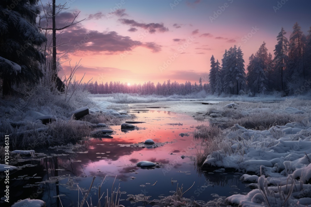 Fototapeta premium Snowy Evening Landscapes - Generative AI