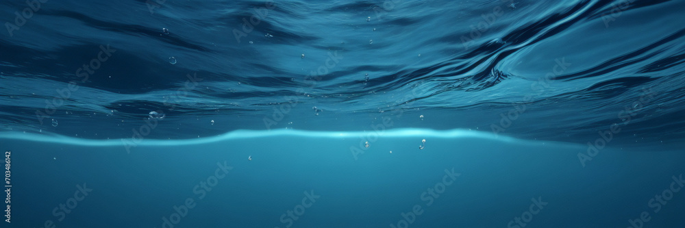 Transparentes, klares Wasser im Pool. Unterwasserfoto des Regulierungsbeckens. Hintergrund des blauen Wasserbeckenbodens. Sommerthema. - obrazy, fototapety, plakaty 