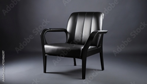 one black leather chair on solid dark gray background studio light minimalism