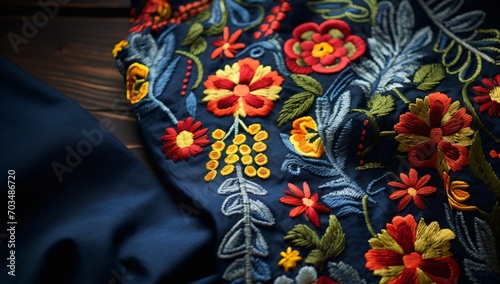 A close-up of a traditional Hungarian embroidered blouse photo