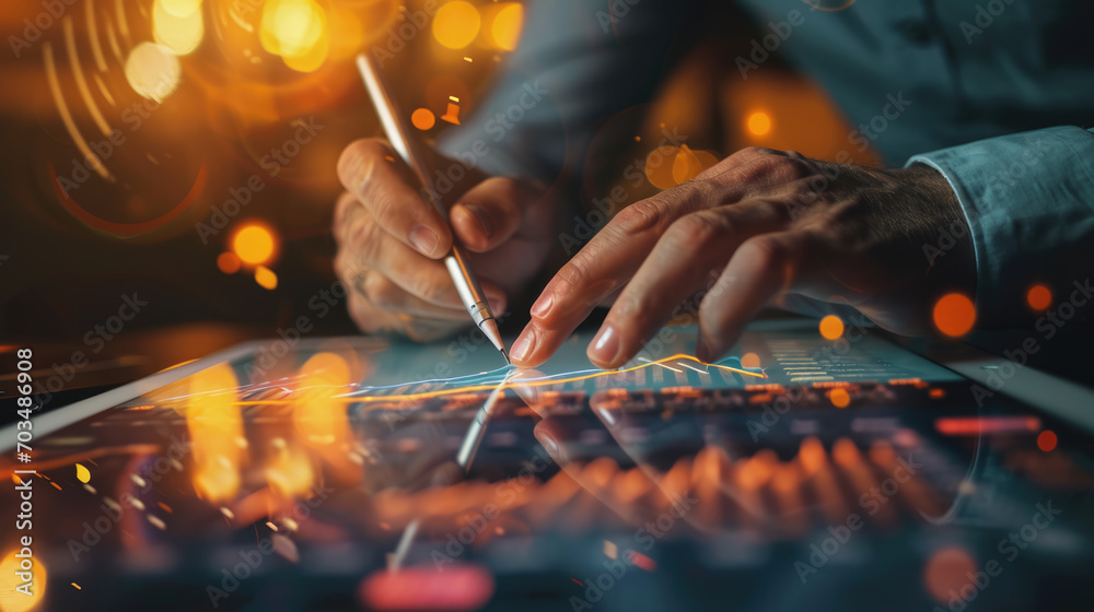 Close-up of hands using a digital tablet with a stylus pen, with a blurred background Close-up of hands using a digital tablet with a stylus pen, with a blurred background