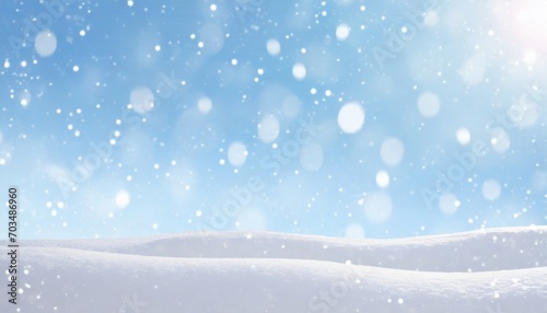 winter natural snow background with snowdrifts beautiful light and snow flakes on blue sky beauty bokeh circles copy space