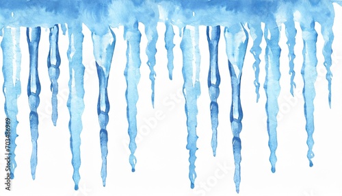 hanging blue icicles painted in watercolor element for design clip art