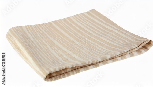 beige folded cotton striped napkin isolated kitchen towel top view element for design
