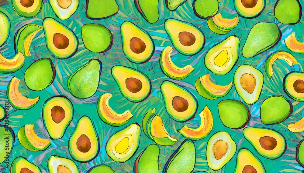 vibrant and abstract avocado pattern with fresh and colorful sliced avocados perfect for banners and wallpapers trendy exotic touch to any design ideal for diet vegan or healthy lifestyles