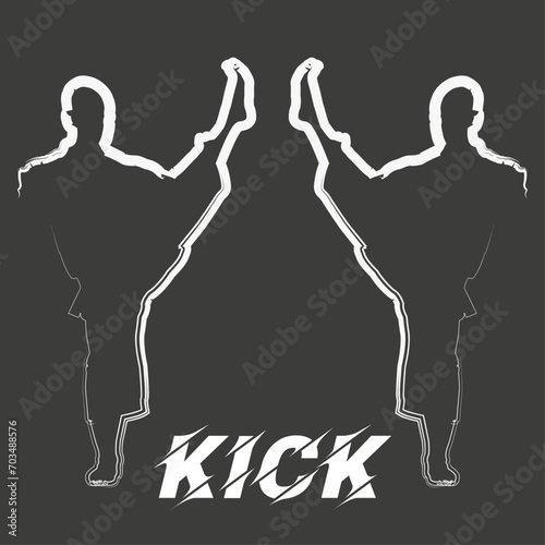 Kick Fighter. KARATE POSITIONS - Karate vector silhouettes. Karate martial arts.