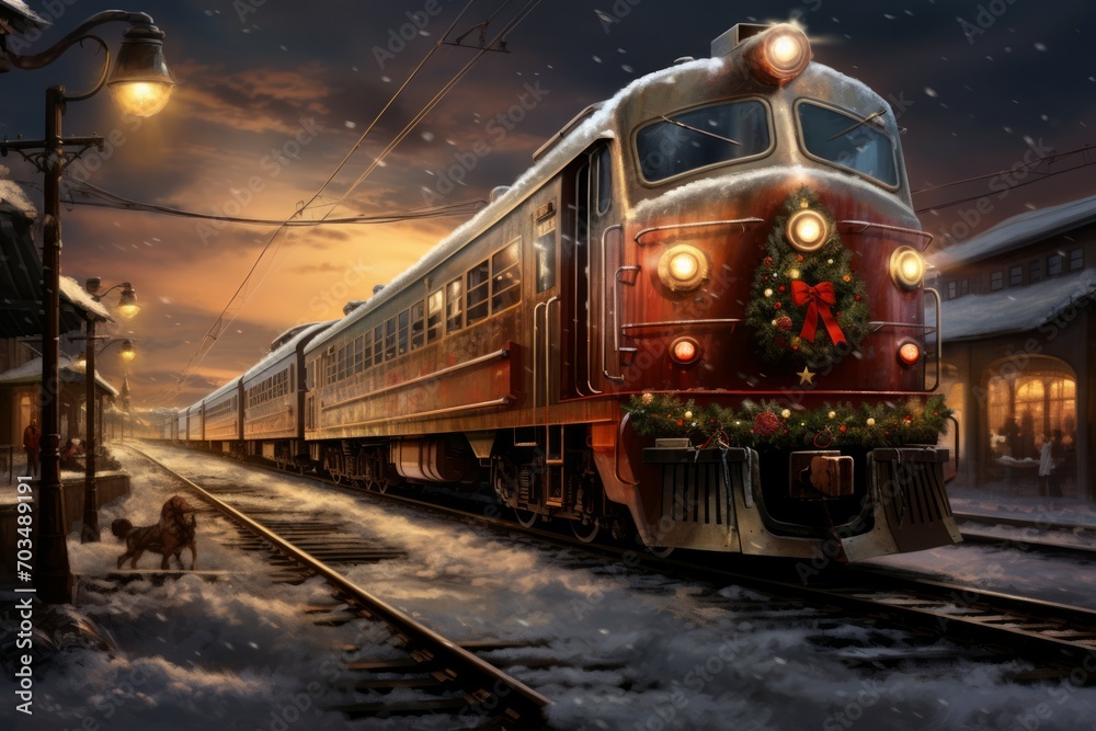 Obraz premium Christmas Train Sets - Generative AI