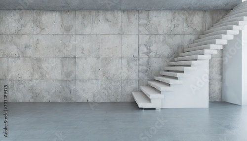 abstract empty modern concrete room with wall and stairs 3d rendering