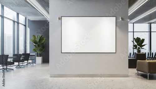 modern office lobby interior with empty banner on wall mock up