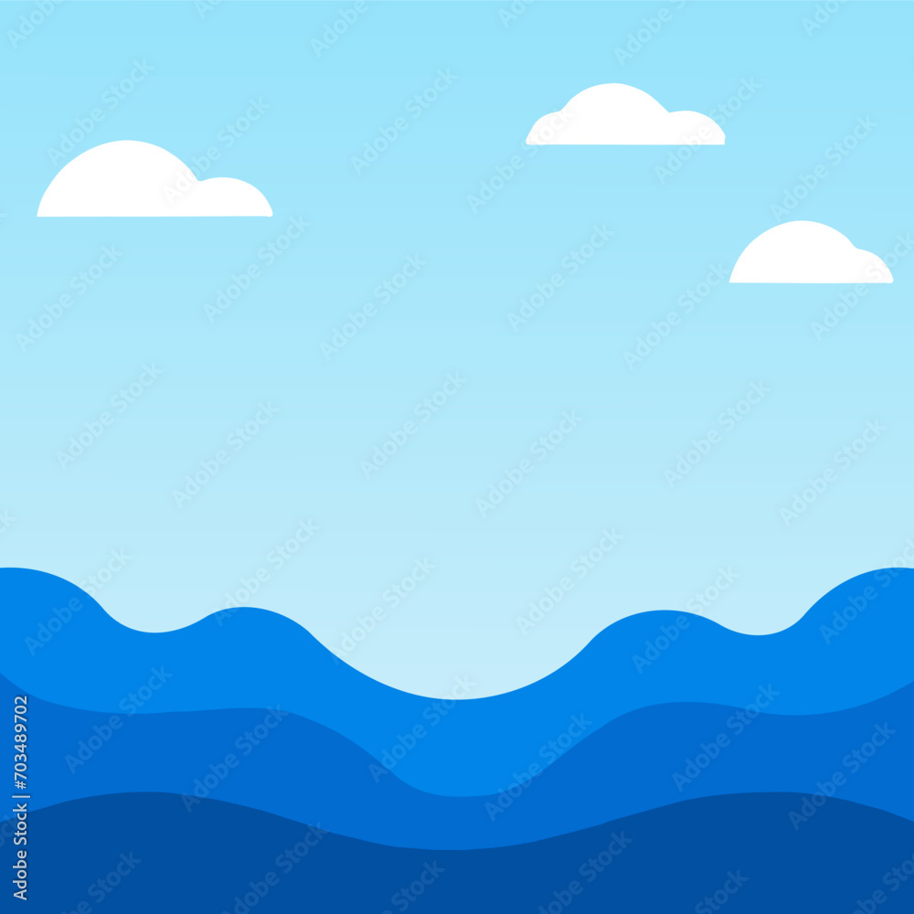 Blue wave, water wave, lines, blue sky background. Vector texture design poster banner abstract blue wallpaper background.