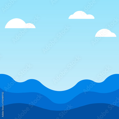 Blue wave  water wave  lines  blue sky background. Vector texture design poster banner abstract blue wallpaper background.